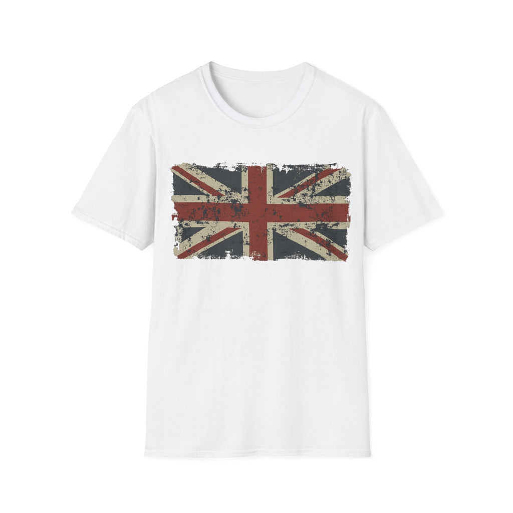 Vintage British Flag Softstyle T-Shirt, Casual Wear, Travel Apparel, Vintage Style Tee
