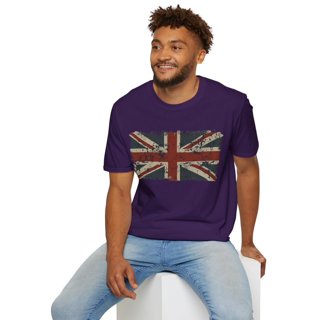 Vintage British Flag Softstyle T-Shirt, Casual Wear, Travel Apparel, Vintage Style Tee