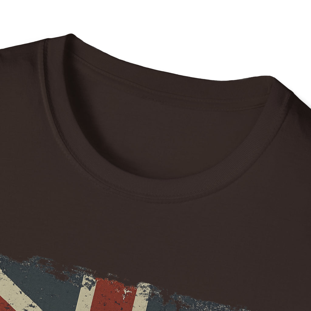 Vintage British Flag Softstyle T-Shirt, Casual Wear, Travel Apparel, Vintage Style Tee