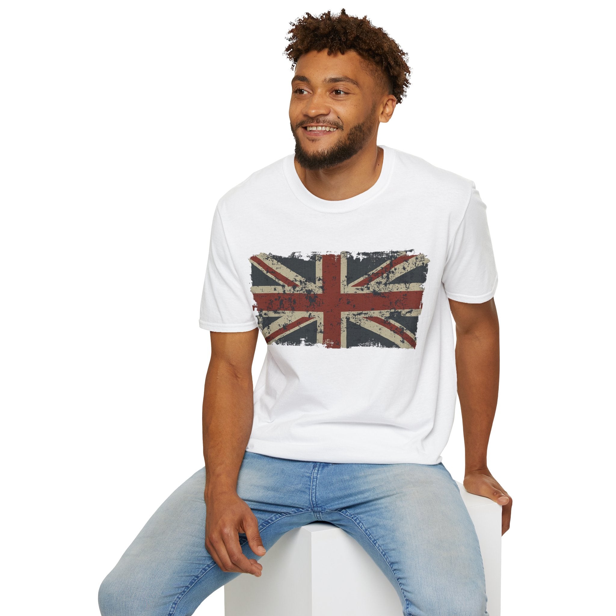 Vintage British Flag Softstyle T-Shirt, Casual Wear, Travel Apparel, Vintage Style Tee