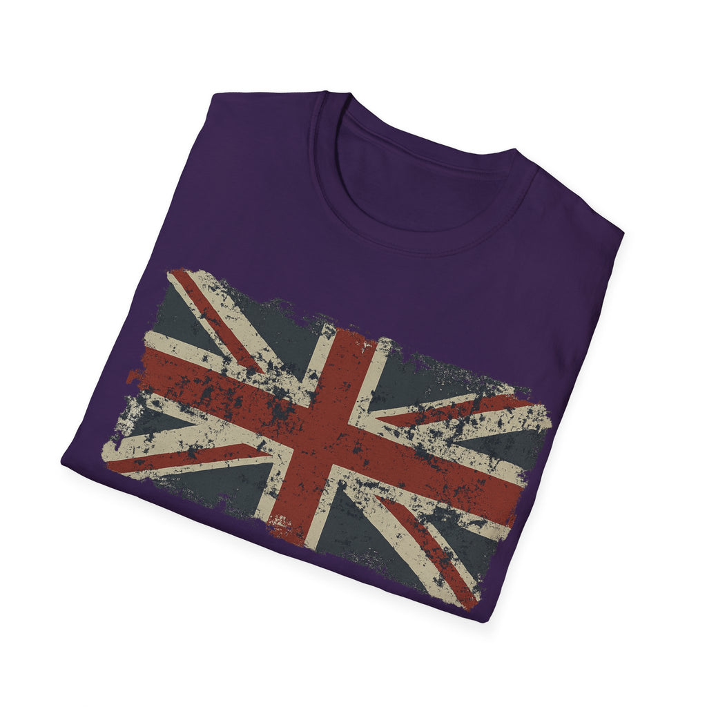 Vintage British Flag Softstyle T-Shirt, Casual Wear, Travel Apparel, Vintage Style Tee