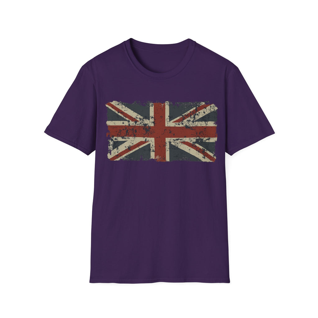 Vintage British Flag Softstyle T-Shirt, Casual Wear, Travel Apparel, Vintage Style Tee