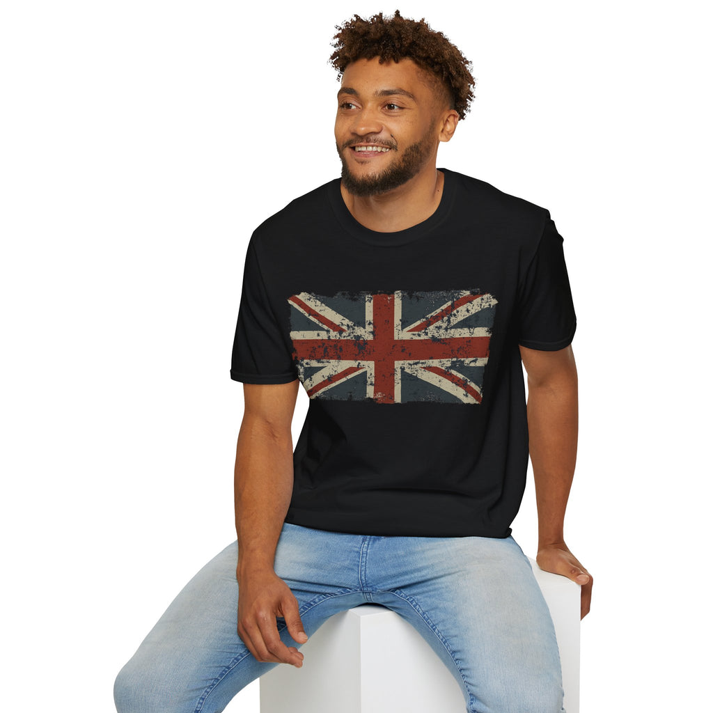 Vintage British Flag Softstyle T-Shirt, Casual Wear, Travel Apparel, Vintage Style Tee