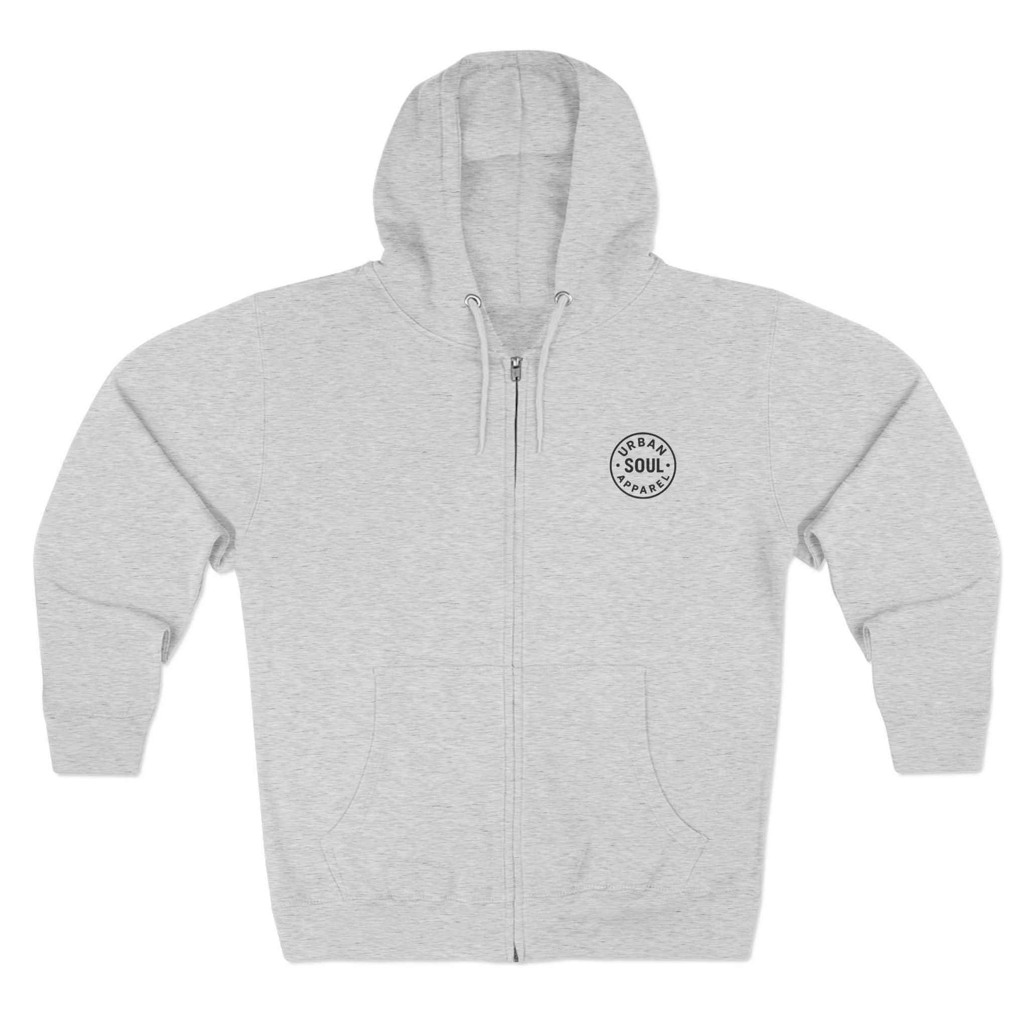 Urban Soul Apparel  Zip Hoodie with Vintage Soul Design, Perfect for Casual Outfits, Gift for Friends, Comfortable Layering, Great for Relaxing