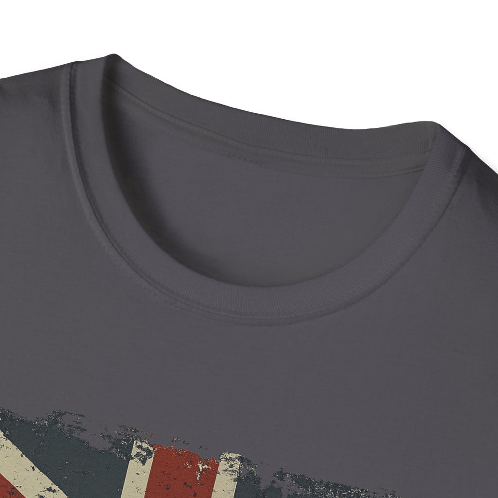 Vintage British Flag Softstyle T-Shirt, Casual Wear, Travel Apparel, Vintage Style Tee