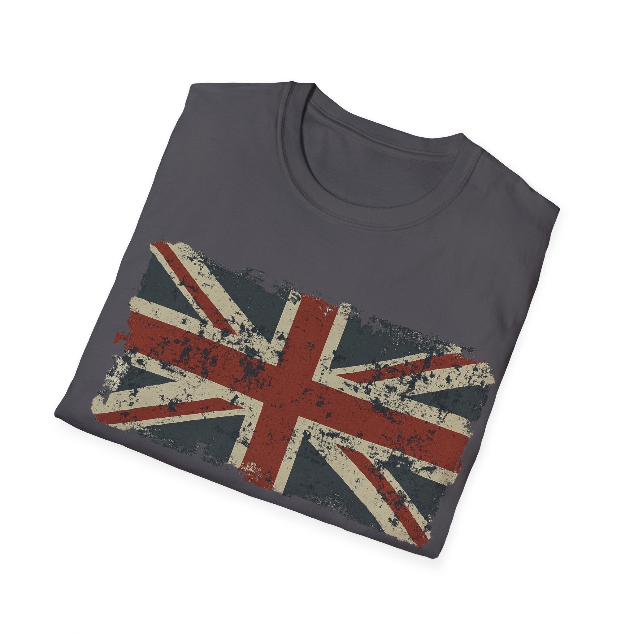 Vintage British Flag Softstyle T-Shirt, Casual Wear, Travel Apparel, Vintage Style Tee