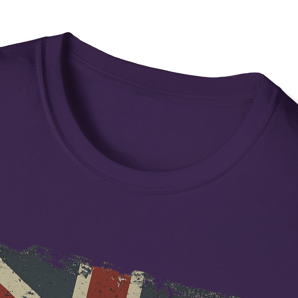 Vintage British Flag Softstyle T-Shirt, Casual Wear, Travel Apparel, Vintage Style Tee