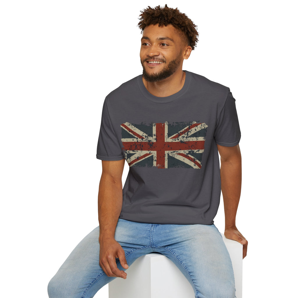 Vintage British Flag Softstyle T-Shirt, Casual Wear, Travel Apparel, Vintage Style Tee