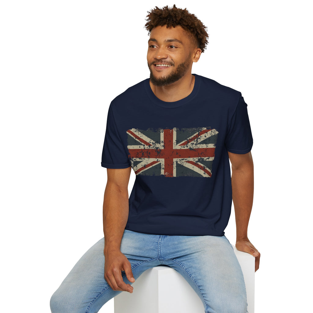 Vintage British Flag Softstyle T-Shirt, Casual Wear, Travel Apparel, Vintage Style Tee