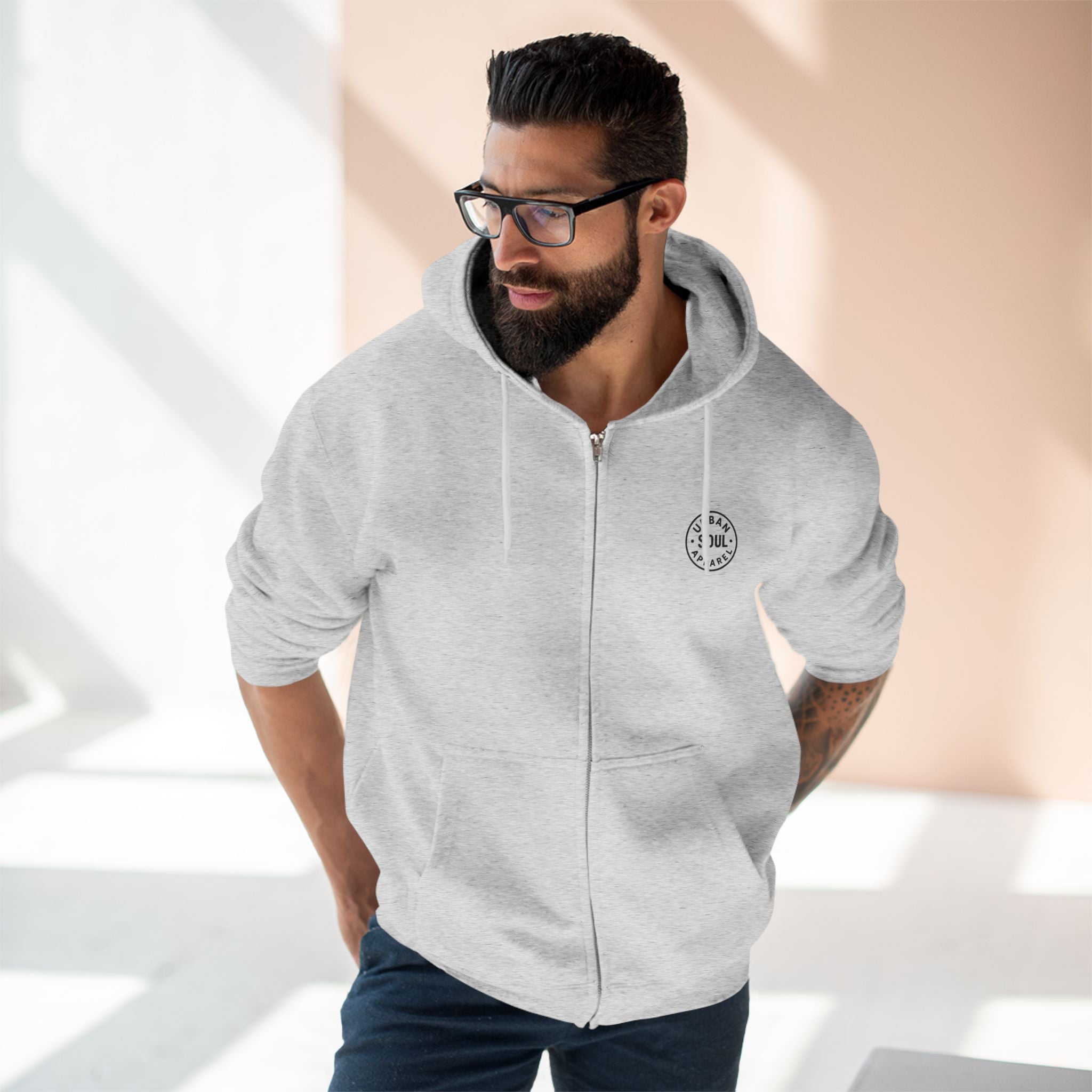 Urban Soul Apparel  Zip Hoodie with Vintage Soul Design, Perfect for Casual Outfits, Gift for Friends, Comfortable Layering, Great for Relaxing