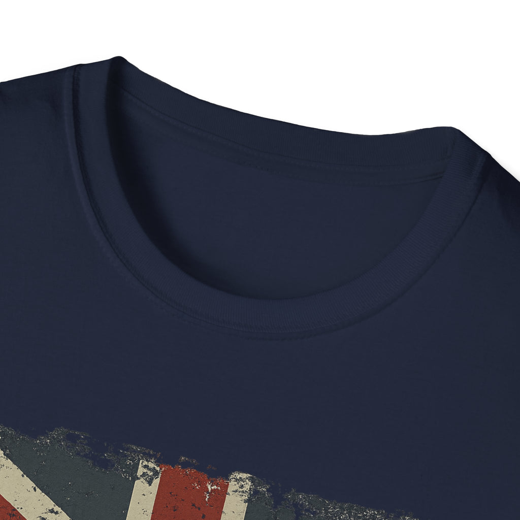 Vintage British Flag Softstyle T-Shirt, Casual Wear, Travel Apparel, Vintage Style Tee