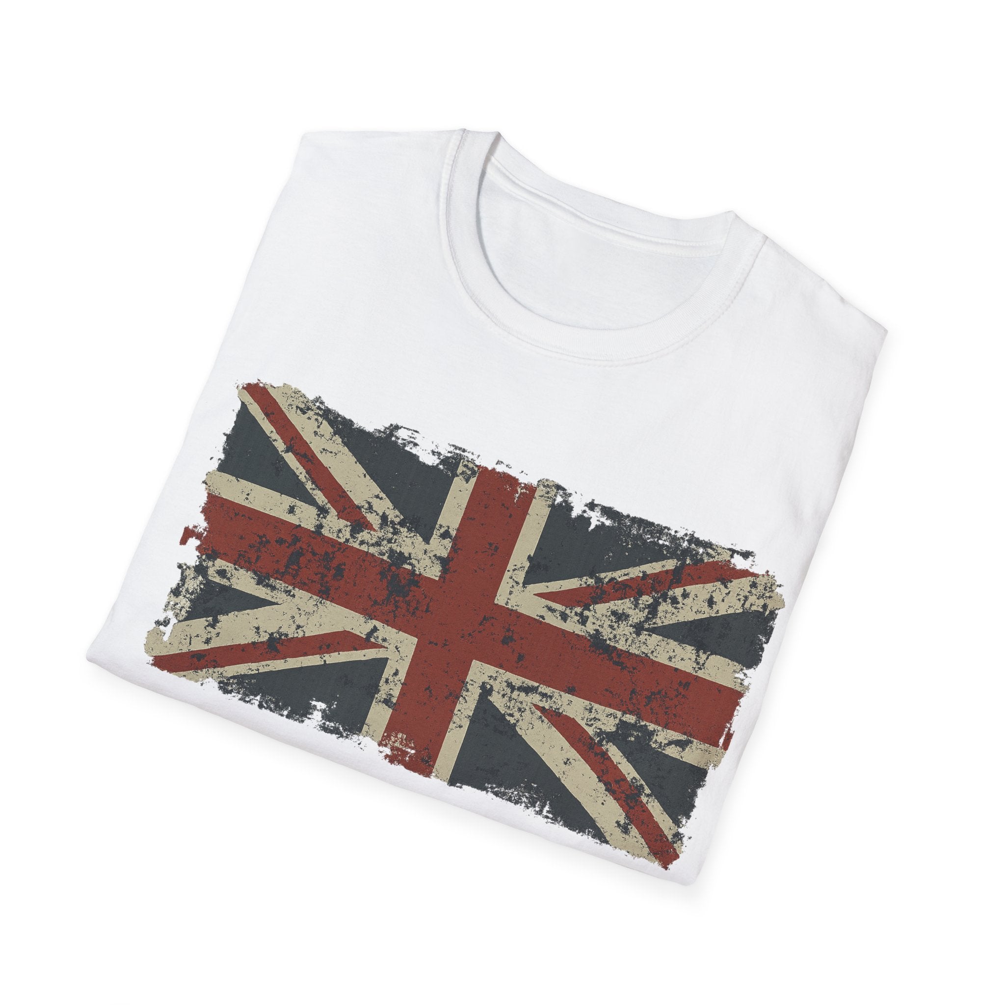 Vintage British Flag Softstyle T-Shirt, Casual Wear, Travel Apparel, Vintage Style Tee