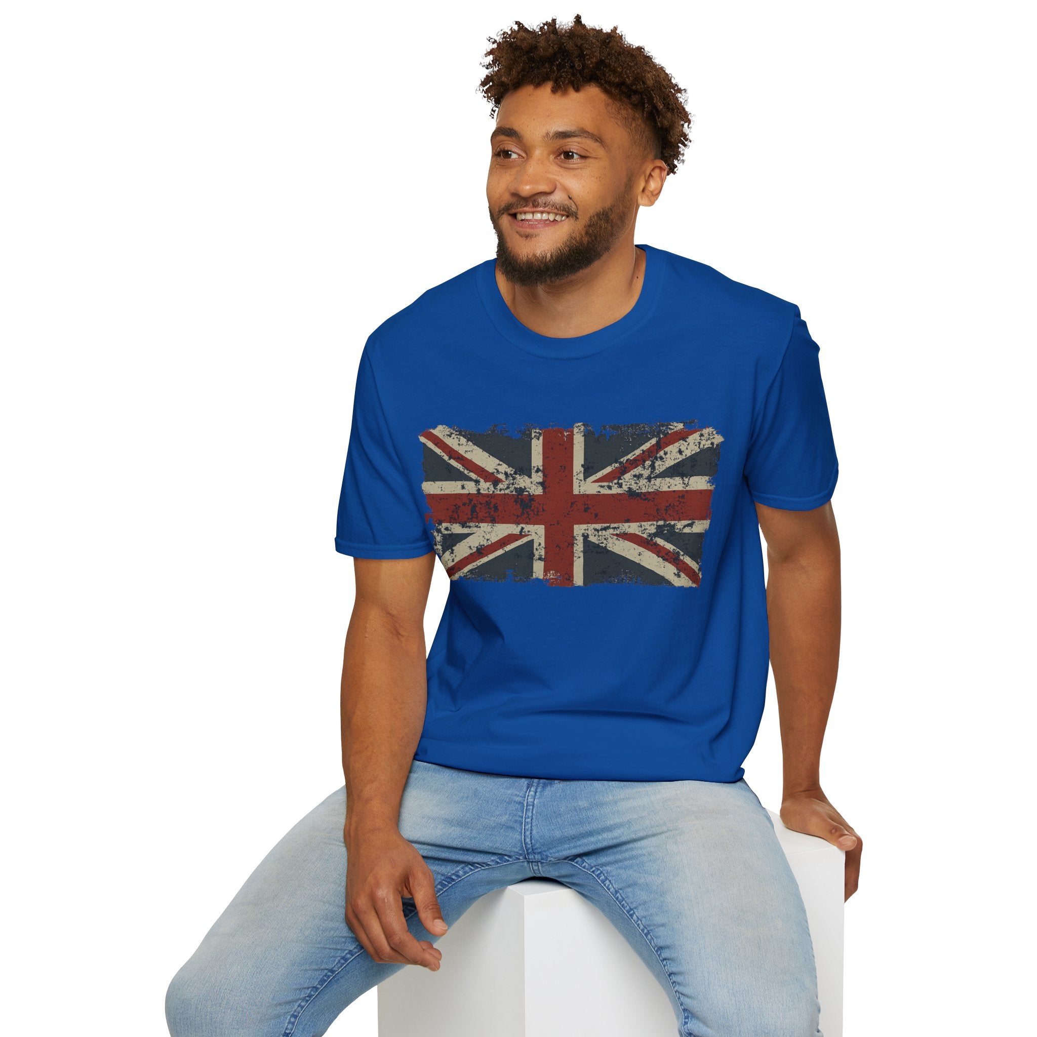 Vintage British Flag Softstyle T-Shirt, Casual Wear, Travel Apparel, Vintage Style Tee