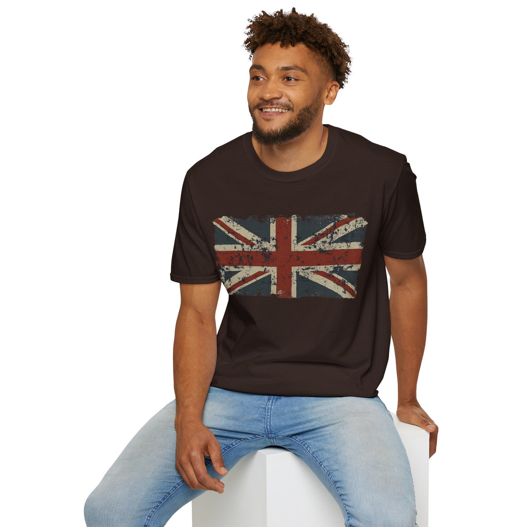 Vintage British Flag Softstyle T-Shirt, Casual Wear, Travel Apparel, Vintage Style Tee