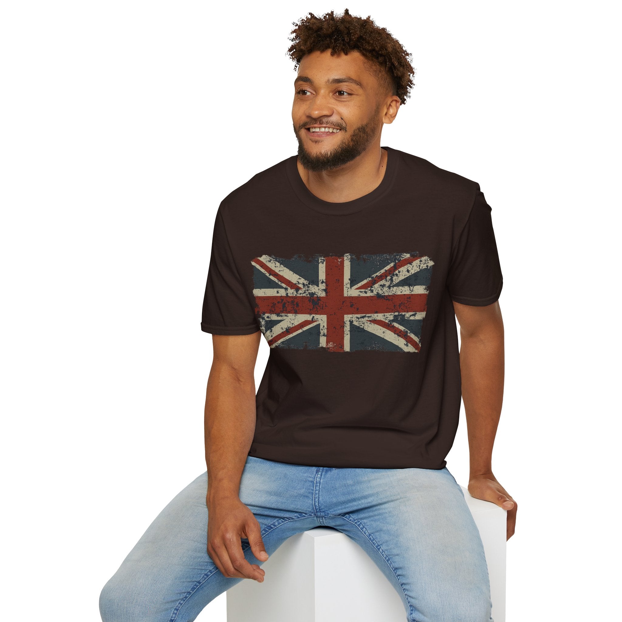 Vintage British Flag Softstyle T-Shirt, Casual Wear, Travel Apparel, Vintage Style Tee